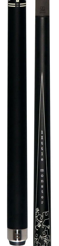 Little Monster Matte Black with 2 White Points Graphics No Wrap Play Cue with Carbon Fiber Shaft