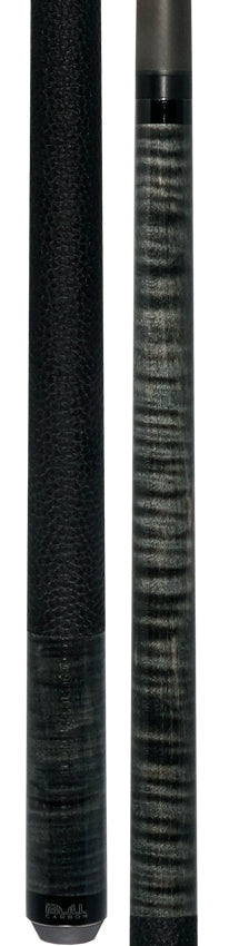 Bull Carbon Gray-Stained Curly Maple Play Cue with Textured Leather Wrap