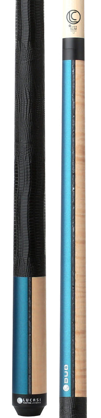 Lucasi Custom Duo Prussian Blue/Natural Super Birdseye Cue with Embossed Leather Wrap Pool Cue