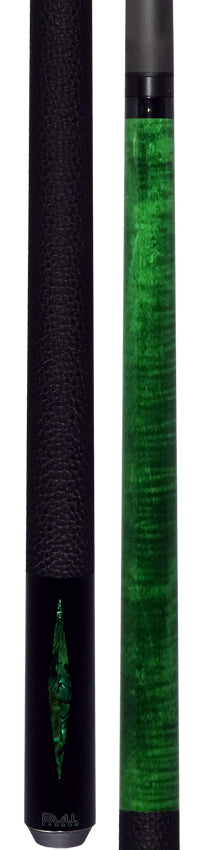 Bull Carbon Green Stained Maple with Green Genuine Shell Inlays Play Cue with Textured Leather Wrap
