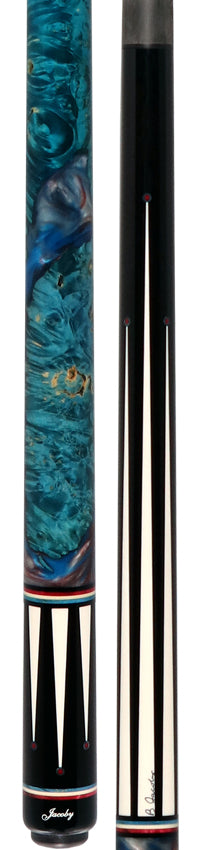 Jacoby Ebony with White Juma Points and Impregnated Burl No Wrap Pool Cue with Carbon Shaft