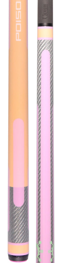 Poison Candy Sugar No Wrap Pool Cue - Peach and Lavender with 12.4mm Venom Carbon Shaft