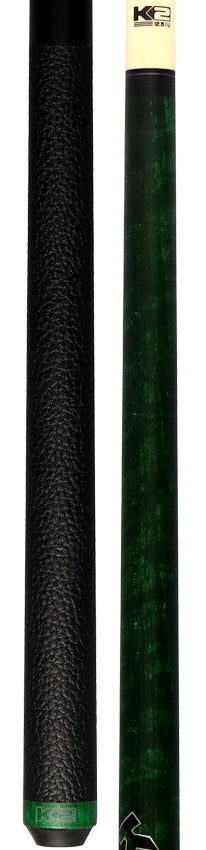 K2 Matte Green-Stained Maple Play Cue with Leather Wrap and 12.50mm LD Shaft - KLCGN