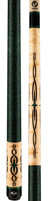 Viking HL0504 Helix Series Play Cue - Khaki-Stained Birdseye Maple with 80 Banded Malachite and Black Inlays