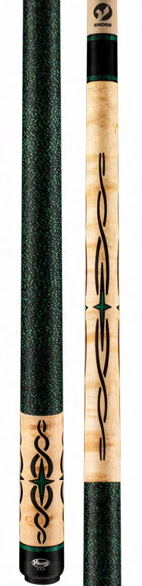 Viking Helix Series Khaki-Stained Birdseye Maple with 80 Banded Malachite and Black Inlays Play Cue - HL0504