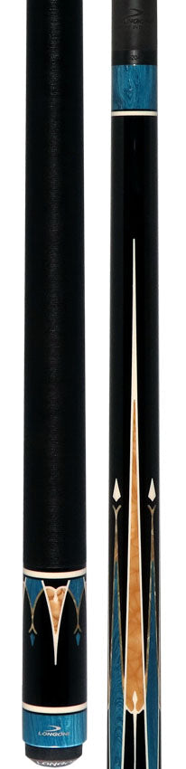 Longoni Galaxy Cyan Pool Cue with Linen Wrap and Luna Nera Shaft