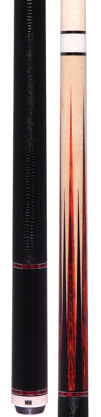 1811 Model 6 Maple Forearm with Cocobolo/Black Points Graphic and Black Embossed Lizard Pool Cue Butt- Uni-Loc