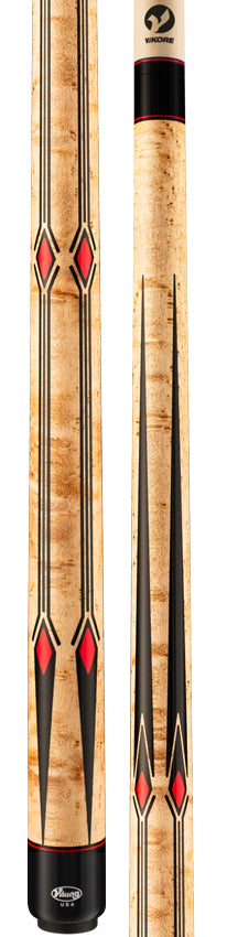 Viking MT0304 Motore Series Play Cue - Khaki-Stained Birdseye Maple with 65 Black and Red Inlays