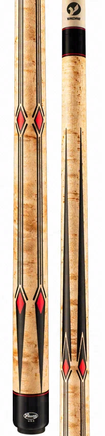 Viking Motore Series Khaki-Stained Birdseye Maple with 65 Black and Red Inlays Play Cue - MT0304