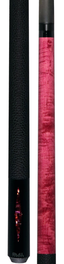 Bull Carbon Pink Stained Maple with Pink Genuine Shell Inlays Play Cue with Textured Leather Wrap