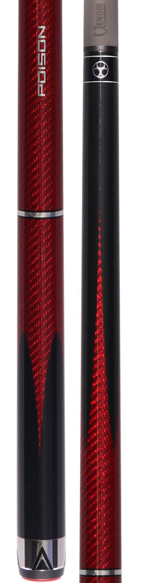 Poison Maelith No Wrap Pool Cue - Black and Red with 12.4mm Venom Carbon Shaft