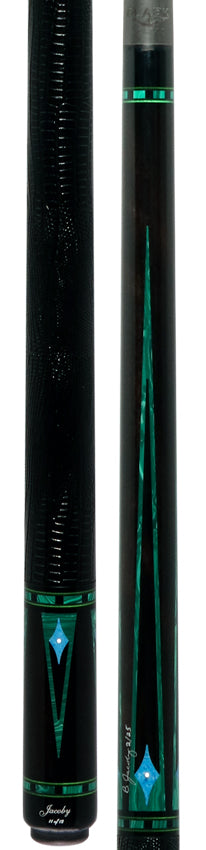 Jacoby Nova Ebony and Malachite Custom Pool Cue with 12.7mm Jacoby Black V4 Carbon Shaft and Ultra Pro Shaft