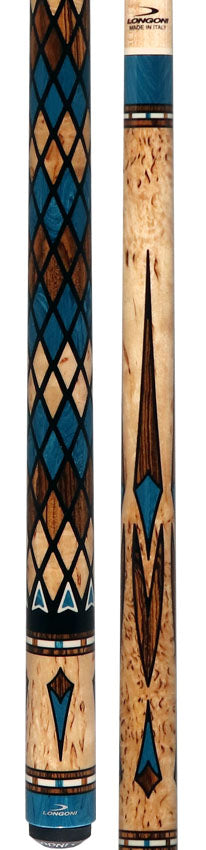 Longoni Limited Masai Cyan No Wrap Pool Cue with VP2 - S2 American Shaft