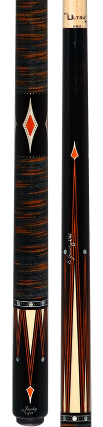 Jacoby Custom Orange Raven Pool Cue with Stacked Leather Wrap