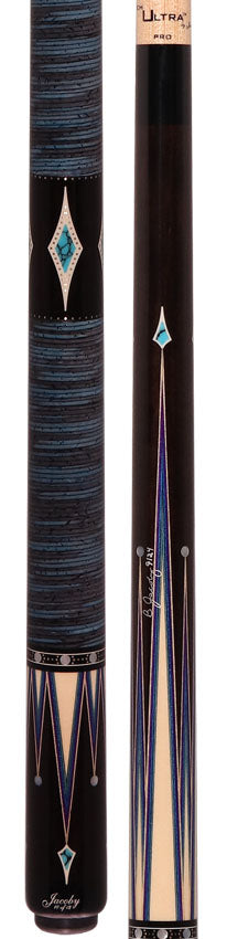 Jacoby Raven Blue Limited Cue With 12.75 Ultra Shaft and Blue/Black Stacked Leather Wrap