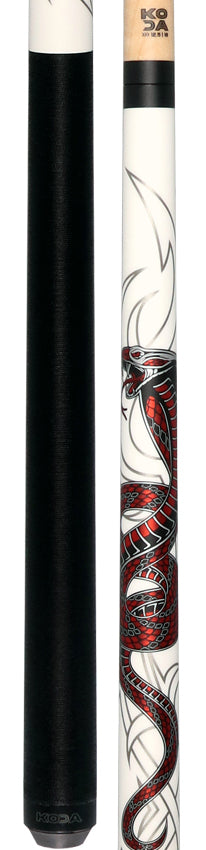 KODA White with Red Cobra Graphic Pool Cue with Linen Wrap - KDV40WH