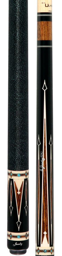 Jacoby Ebony Forearm with Bocote Points and Elforyn/Turquoise Inlays Pool Cue with 12.80mm Jacoby Ultra Pro Shaft