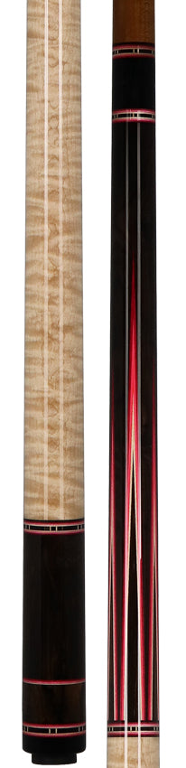 Jim Pierce Custom Cues - African Blackwood Forearm with 6 Zircote Points and Curly Maple Wrap Section  - 1 Maple - 1 Keilwood  Shaft