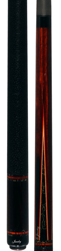 Jacoby Custom Cocobolo and Black/Gold Vein Points Pool Cue with Black Bull Hide Wrap and Jacoby Black Carbon Shaft