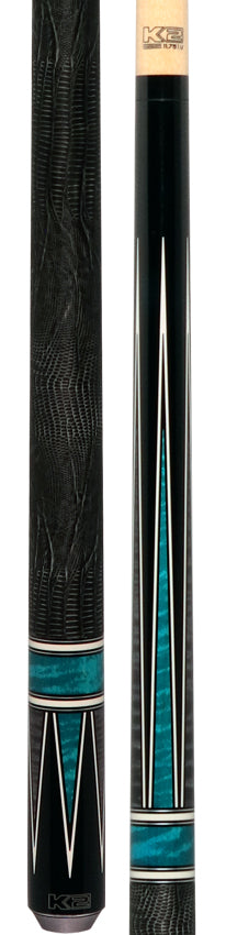 K2 Black/Grey/Teal 4 Point Graphic Pool Cue with 11.75mm LD Shaft