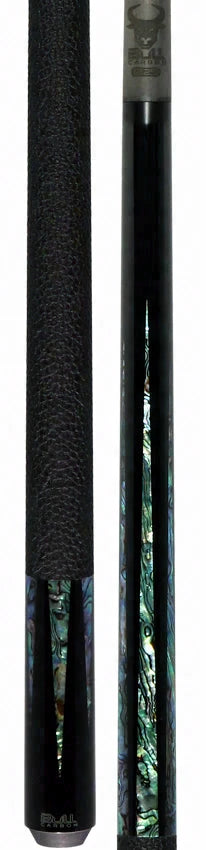 Bull Carbon Black with 6 Genuine Abalone Points Play Cue with Textured Leather Wrap