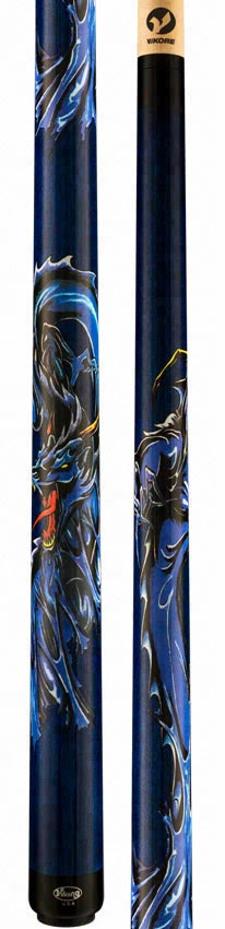 Viking De-Cues Series Blue Stained Northwood Maple with Blue Dragon Play Cue - - DE0507