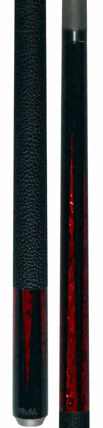 Bull Carbon Black with 6 Iridescent Red Points Play Cue with Textured Leather Wrap