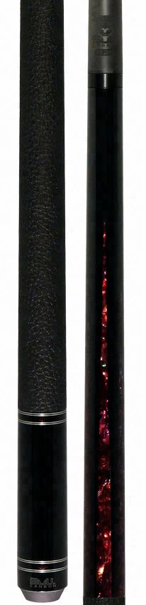 Bull Carbon Black with 6 Rosey Pink Abalone Points Play Cue with Textured Leather Wrap