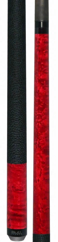 Bull Carbon Red-Stained Birdseye Maple Play Cue with Textured Leather Wrap