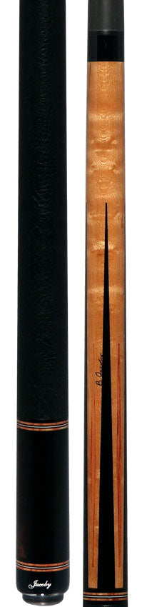 Jacoby Custom Birdseye Maple with Ebony and Tulipwood Points Pool Cue with Black Bull Hide Wrap and Jacoby Black Carbon Shaft