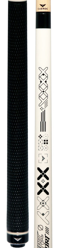 Cueroc White with Black and Silver Sport Graphic Pool Cue with Weave Wrap