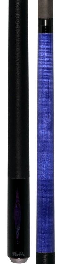 Bull Carbon Purple Stained Maple with Shell Inlays Play Cue with Textured Leather Wrap
