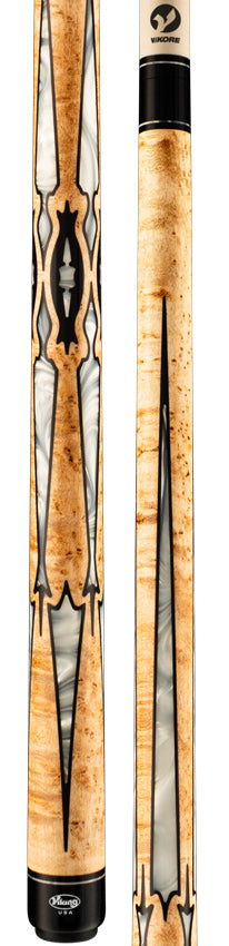 Viking MT0804 Motore Series Play Cue - Khaki-Stained Birdseye Maple with 40 Black and White Premium Pearl Inlays