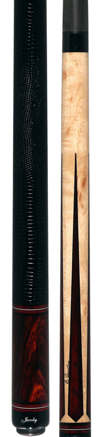 Jacoby Custom Maple and Bloody Jasper Pool Cue with Black Lizard Wrap and Jacoby Black Carbon Shaft
