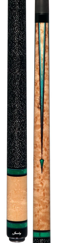 Jacoby Custom Birdseye Maple and Malachite Inlays Pool Cue with Irish Linen Wrap and Jacoby Black Carbon Shaft
