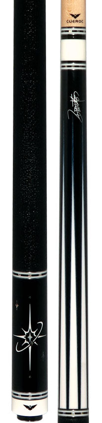 Cueroc ZiWei Star Dymond Ebony Wood with White Shell Points Pool Cue with Black Shark Wrap
