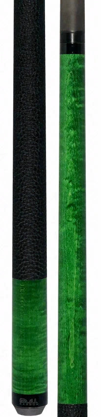 Bull Carbon Green-Stained Curly Maple Play Cue with Textured Leather Wrap