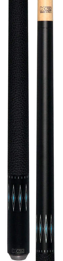 K2 Matte Black with Turquoise Diamond Graphic Pool Cue with 11.75mm LD Shaft - KLSE13