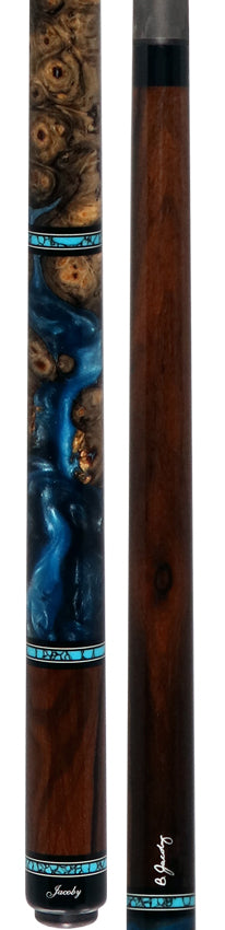 Jacoby Zircote with Turquoise and Impregnated Burl No Wrap Pool Cue with Carbon Shaft