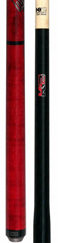 K2 Black with Red Curly Maple 6 in 1 No Wrap Break/Jump Pool Cue