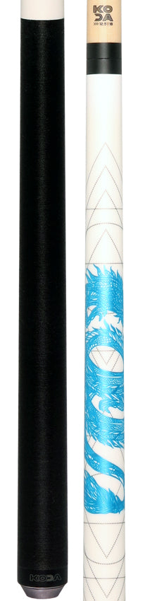 KODA Matte White with Blue Dragon Graphic Play Cue with Irish Linen Wrap