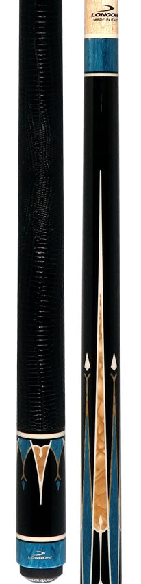Longoni Galaxy Cyan Pool Cue with Lizard Wrap and S2 American Shaft