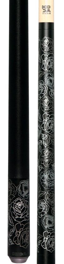 KODA Matte Black with Silver Rose Graphic Play Cue and Irish Linen Wrap
