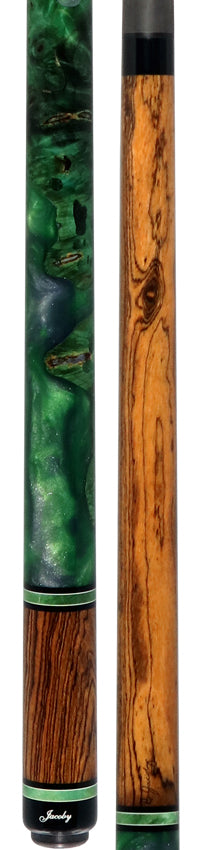 Jacoby Bocote with Green Impregnated Burl No Wrap Pool Cue with Carbon Shaft