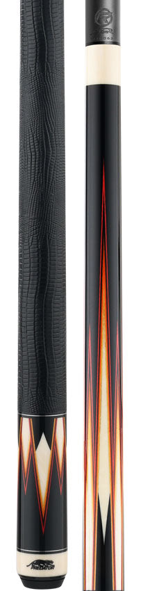 Predator Truesplice 16 Ebony Forearm with Red, Orange and Yellow Veneers Pool Cue with Lizard Wrap - Radial