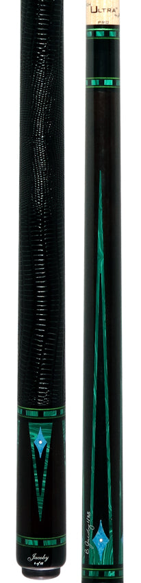 Jacoby Nova Ebony and Malachite Custom Pool Cue with Black Lizard Wrap and Ultra Pro Shaft