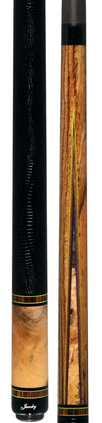 Jacoby Custom Bocote and Buckeye Burl Pool Cue with Black Lizard Wrap and Jacoby Black Carbon Shaft