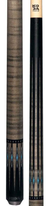 KODA Black-Stained Maple with Gray Points and Blue Inlay Graphic Pool Cue - KD55GY
