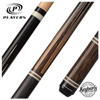 Players Exotic Series Black Palm and Bocote Graphic Pool Cue with Embossed Leather Wrap