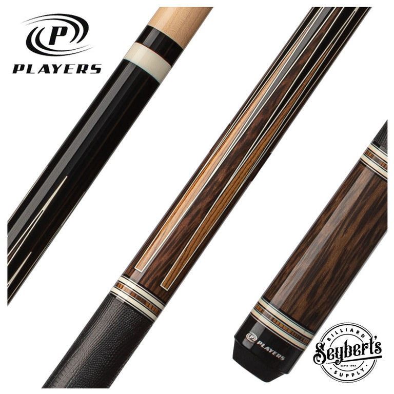 Players Exotic Series Black Palm and Bocote Graphic Pool Cue with Embossed Leather Wrap